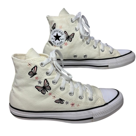Converse Chuck Taylor All Star Egret/Black/Cream Butterflies Youth Kids Size 4 - Picture 1 of 6